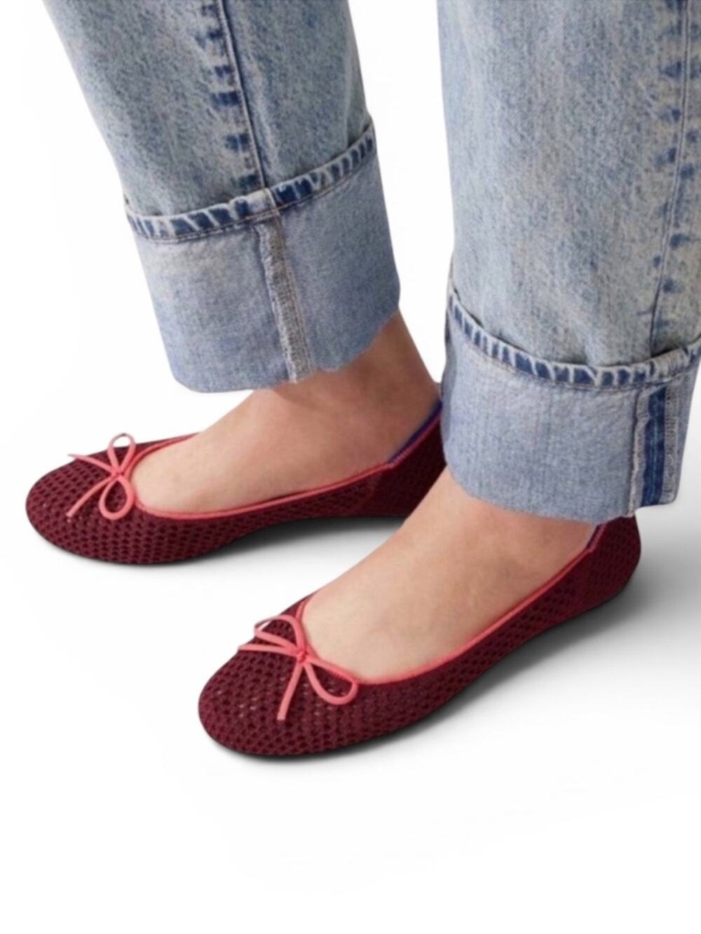 <<Rothy’s The Ballet Flat Bow Berry Mesh Burgundy/Pink Flats – Sz 10